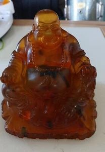 3.6" ancient Chinese amber Yuanbao Happy Laugh Maitreya Buddha statue - Picture 1 of 9