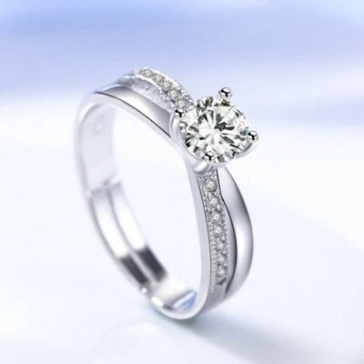 Women Girls Crystal Stone Adjustable Ring 925 Sterling Silver Jewellery Gift UK - Image 1 of 4