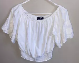 Top donna Angie piccolo bianco spalle scoperte manica corta ricamato nuovo con etichetta - Foto 1 di 11