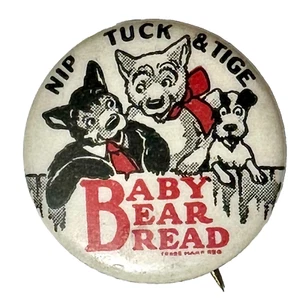 Pinback publicitario de celuloide Baby Bear Bread Bakery Whitehead Hoag 1933 7/8" - Imagen 1 de 3