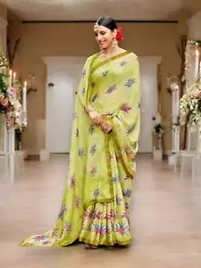 Chiffon Flower Print Saree- Indian Ethnic Wear for Women- 75104 - Picture 1 of 4