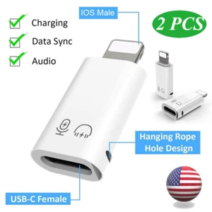 2Pcs USB C Female to iOS Male Adapter For iPhone 14/13/12/11/XR/XS/SE/8/7 - Picture 1 of 11