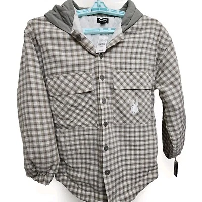 Chaqueta Pacsun Playboy Para Hombres XS/S Gris a Cuadros Capucha Edredón Forrado Bolsillos Funciona Grande Nueva con Etiquetas Foto 1 de 4