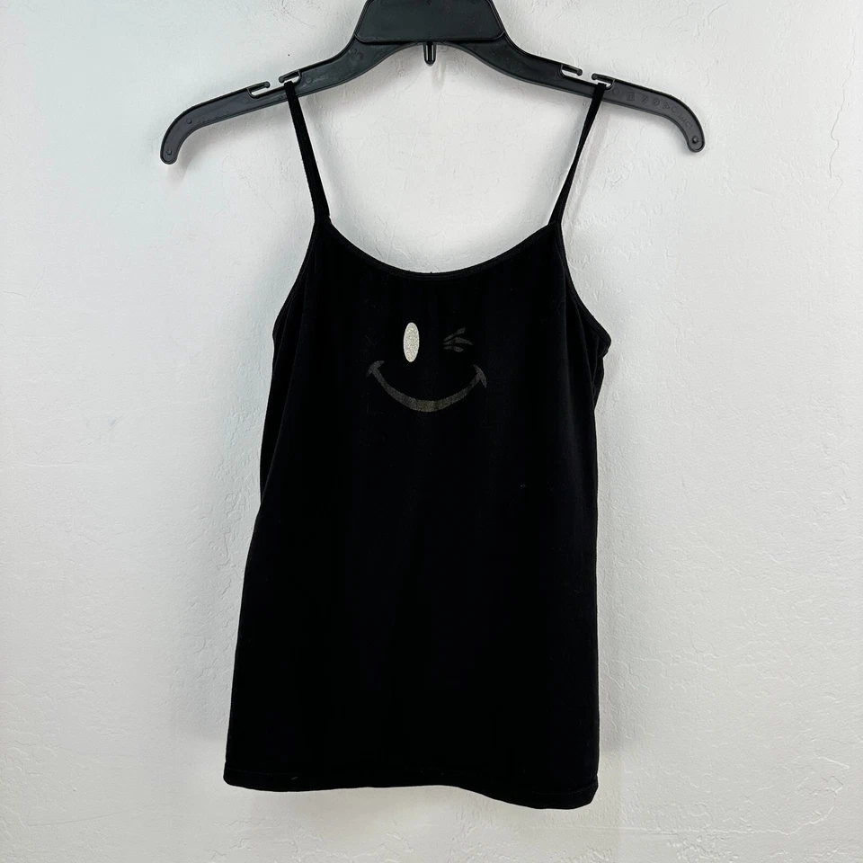 Camiseta sin mangas Joe Boxer vintage años 90 para mujer M negra correa de espagueti elástica sonrisa guiño Foto 1 de 4