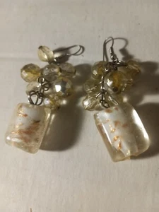 Boho style artisan earrings cream color and gold assents - Picture 1 of 3