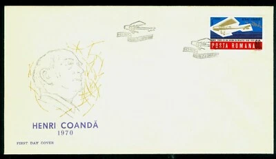 1970 Henry Coanda Jet plane flight,Aviation pioneer,rocket,Romania,Mi.2896,FDC - Image 1 of 2