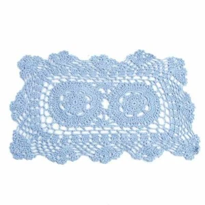 Set of 4 Light Blue Rectangle 12" x 8" Cotton Crocheted Lace Doilies - Picture 1 of 3