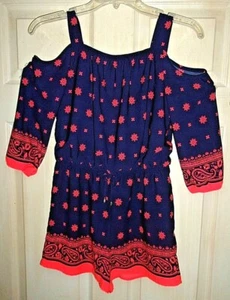 Youth Girls M 1 pc Romper Shortalls Silky Navy Blue / Neon Orange LKN Beautiful - Picture 1 of 10