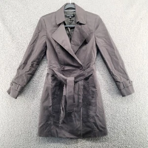 Anne Klein II Rainwear Rain Coat Long Trench Dark Gray Double Breast Belt Size 4 - Picture 1 of 11