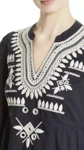 Tory Burch marineblau Keegan bestickt Baumwolle Tunika Kaftan Maxikleid Größe 6 - Bild 1 von 4