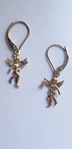 Orecchini Leverback Oro Giallo 10k Diamante Angelo Leverback Regalo per Donna - Foto 1 di 11