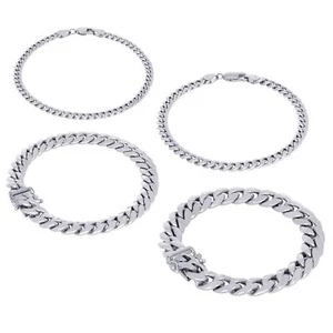 10K White Gold 3mm-9mm Miami Cuban Link Chain Bracelet Mens Womens 7" 7.5" 8" 9" - Picture 1 of 72