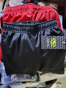 2 Athletic Works Boys Black and Red Mesh Shorts Size XS 4-5 Elastic Waist - Picture 1 of 3