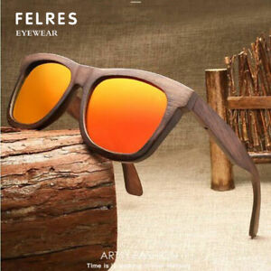Handmade Bamboo Wood Polarized Sunglasses Brown Wooden Frame Outdoor Glasses 