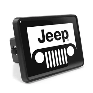 Jeep Grill UV Graphic Black Metal Plate on ABS Plastic 2 inch Tow Hitch Cover - Picture 1 of 6