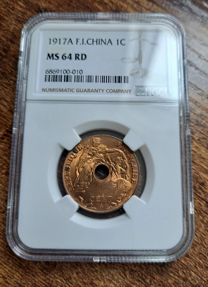 French Indo China 1 cent 1917 A NGC MS 64 Top 2. Red Coin - Image 1 of 4