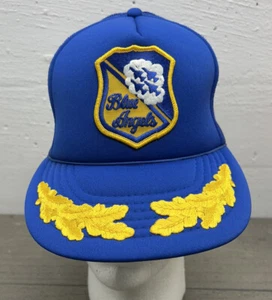 Vtg Blue Angels US Navy Patch Cap Logo Mesh Gold Leaf Snap Back Trucker Hat USA - Picture 1 of 6