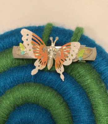 90s Vintage Large Moving Fluttering Wings Butterfly Hair French Clip Silver Clip - Image 1 of 2