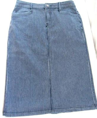 Christopher & Banks Blue White Railroad Stripe Jean Denim Long Skirt Size 4 New - Image 1 of 4