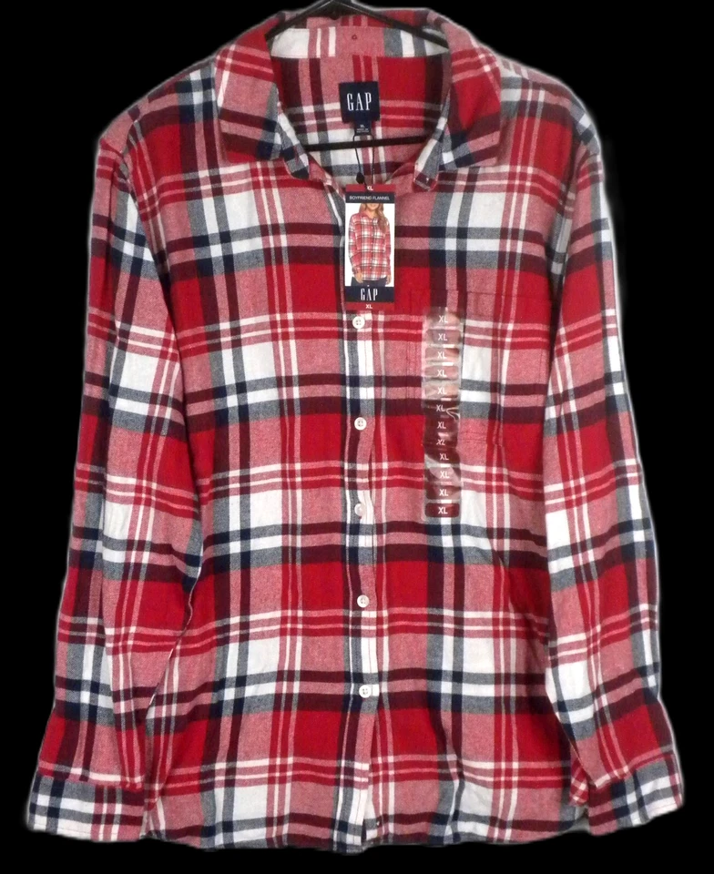 GAP Women's Soft Button Down Long Sleeve Boyfriend Flannel Shirt Size XL