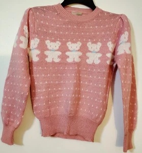 Mister Noah Vintage Pink Double Sided Teddy Bears Girls Sweater M (10/12)ish - Picture 1 of 5