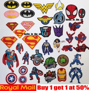 Batman Spiderman Avengers Superhero Marvel Iron On Sew On Patch Badge - Foto 1 di 108