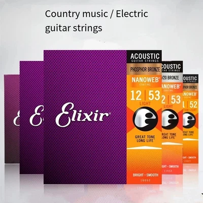 5 Pack Elixir Acoustic Guitar Strings 6 Set Phosphor Bronze Light 12-53 16052 - Image 1 of 4