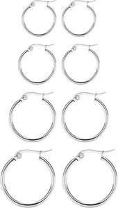 4 Pairs Titanium Hoop Earrings for Sensitive Ears Hypoallergenic Pure Silvery - Picture 1 of 7