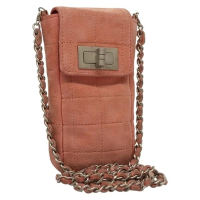 Auténtica bolsa de hombro Chanel Choco Bar cadena gamuza rosa plata CC Foto 1 de 4