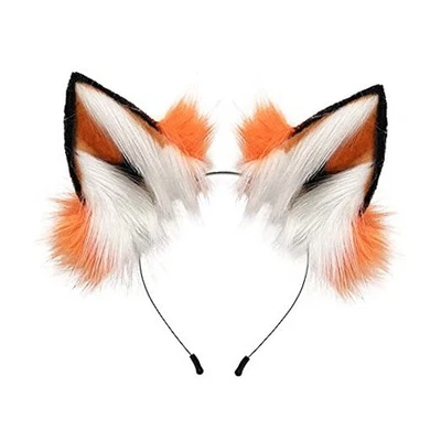  Handmade Cat Fox Fur Ears Hairhoop Headwear Anime Fancy Dress Party Orange - Image 1 of 4