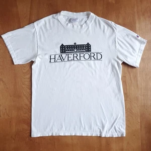 Haverford College T-Shirt Gr. M Vintage 90er weiß Champion Spellout Founders Hall - Bild 1 von 10