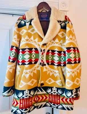 Pendleton Western Wool Fur  Mens Jacket Coat Chief Joseph Aztec RARE Yellow!! L - Image 1 of 4