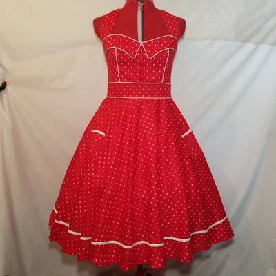 Hell Bunny 2XL Red & White Polka Dots Halter Dress Rockabilly Swing Retro - Image 1 of 4