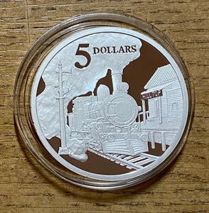 1997 AUSTRALIAN STEAM TRAIN THE OPENING OF THE CONTINENT 1oz 5 $ SILBERMÜNZE - Bild 1 von 2