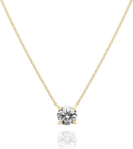 14K Gold Plated Crystal Solitaire Choker Necklace - 1.5 Carat Cubic Zirconia (tr - Picture 1 of 12