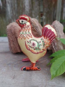 Vintage Embroidered Silk Stuffed Chicken - Picture 1 of 10