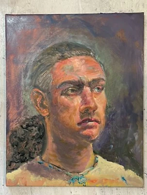 Hombre, pintura al óleo original, artes de retrato Foto 1 de 4