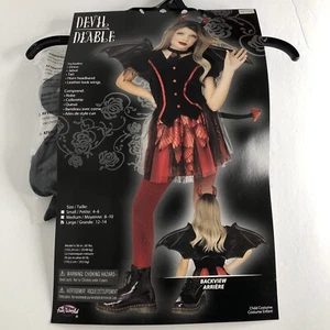 Devil CHILD Girls Costume NEW Red Black Dress Tail Horns Wings Demon Large 12-14 - Picture 1 of 6