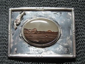 WESTERN STERLING SILVER JASPER REVOLVER COWBOY COWGIRL BELT BUCKLE! VINTAGE! 86g - Picture 1 of 11