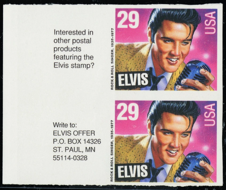 2721a, Mint NH 29¢ Elvis - Imperforate Error Pair - Stuart Katz - Image 1 of 1