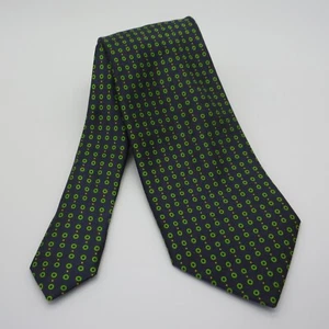 Barneys New York Mens Silk Tie Navy Blue Green Polka Dot Luxury Executive - Picture 1 of 6