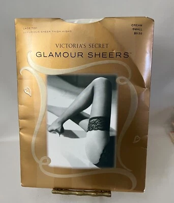 Vintage Victoria's Secret GLAMOUR SHEERS Lace Top Thigh Highs CREAM Small - Image 1 of 4