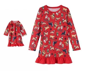Here Comes Santa Paws Girl's Christmas Dog Nightgown, Doll Gown Set, Size 5/6 - Picture 1 of 2