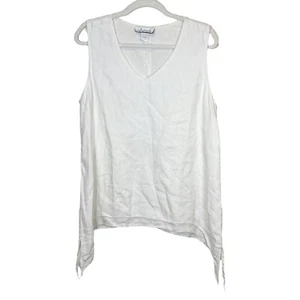 LA Fixsun Top M 100% Linen White V Neck Lagenlook Tunic Pullover Size Medium - Picture 1 of 9