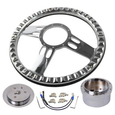 14" 9 Schrauben Chrom Half Wrap PVC Lenkrad + Hupenadapter für Chevy GM Buick  - Bild 1 von 4