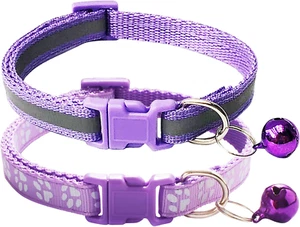 2-Pack Footprint & Reflective Cat Collar with Bell Basic Dog Cat Collar Buckle A - Picture 1 of 3