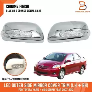 CHROME LED SIDE MIRROR COVER TRIM FIT TOYOTA YARIS VIOS SEDAN NCP90 MODEL 07-12 - Picture 1 of 9