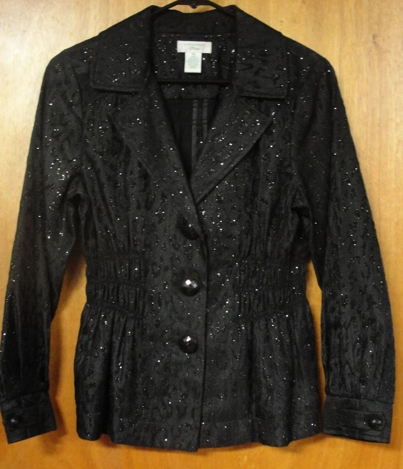 Precioso Blazer Chaqueta Laura Ashley Negro Brillante, Talla PM Foto 1 de 4