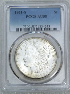 1921-S Morgan Silver Dollar PCGS AU58 Frosty Just Graded New Holder #M133S - Picture 1 of 4