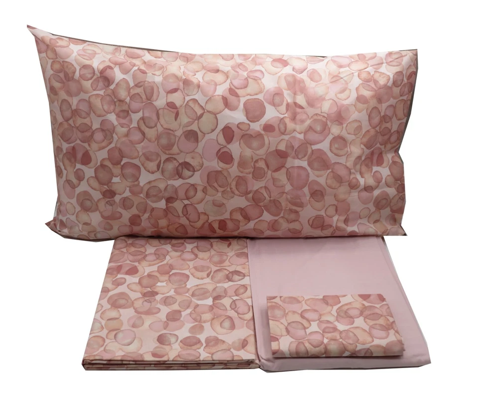 Completo Lenzuola Fazzini Matrimoniale Puro Cotone Made in Italia Bolle Rosa